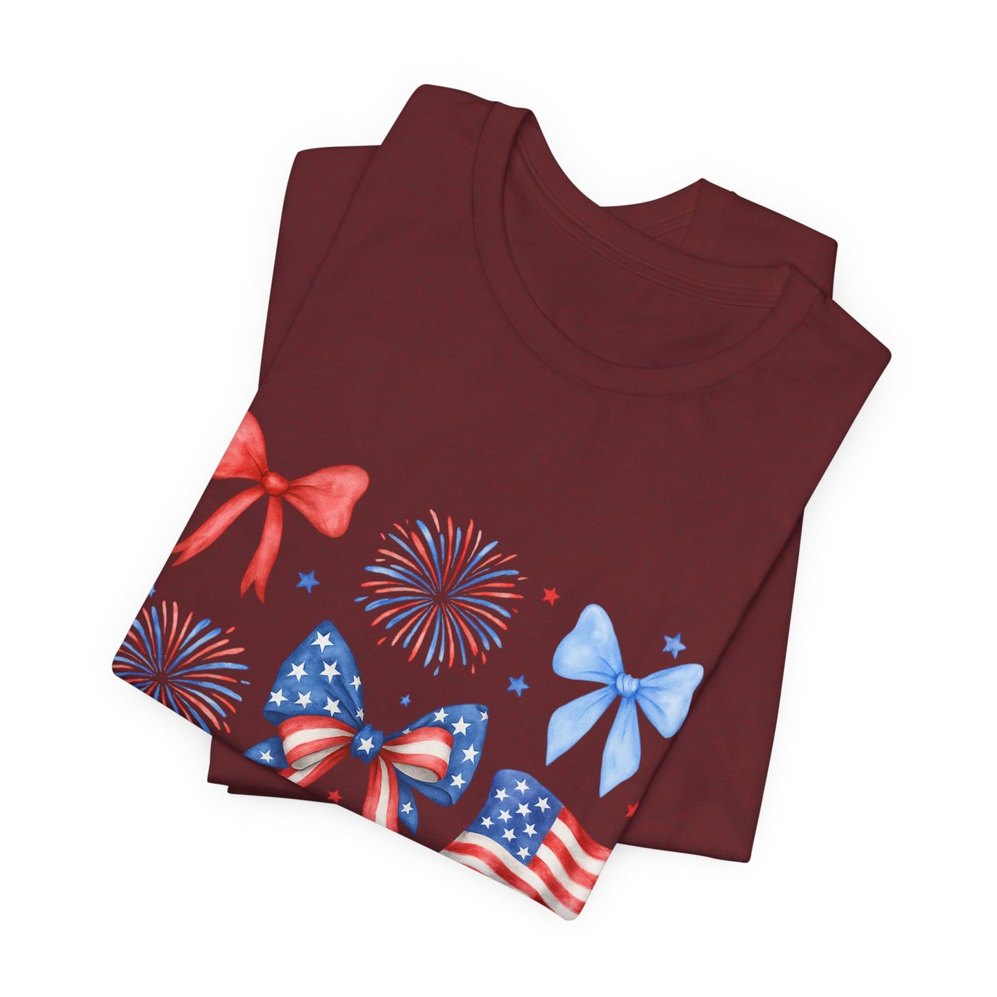 Patriotic Bows & Flags Tee — 4th of July Fireworks Graphic T-Shirt