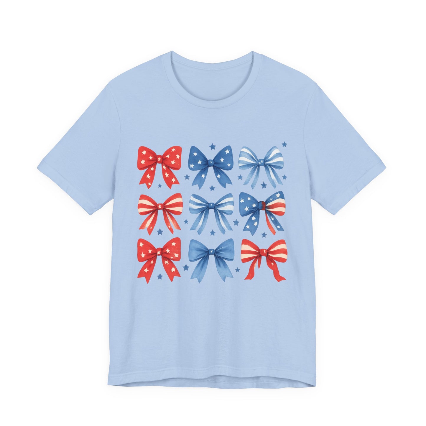 Patriotic Red & Blue Bows Tee — 4th of July Graphic T-Shirt