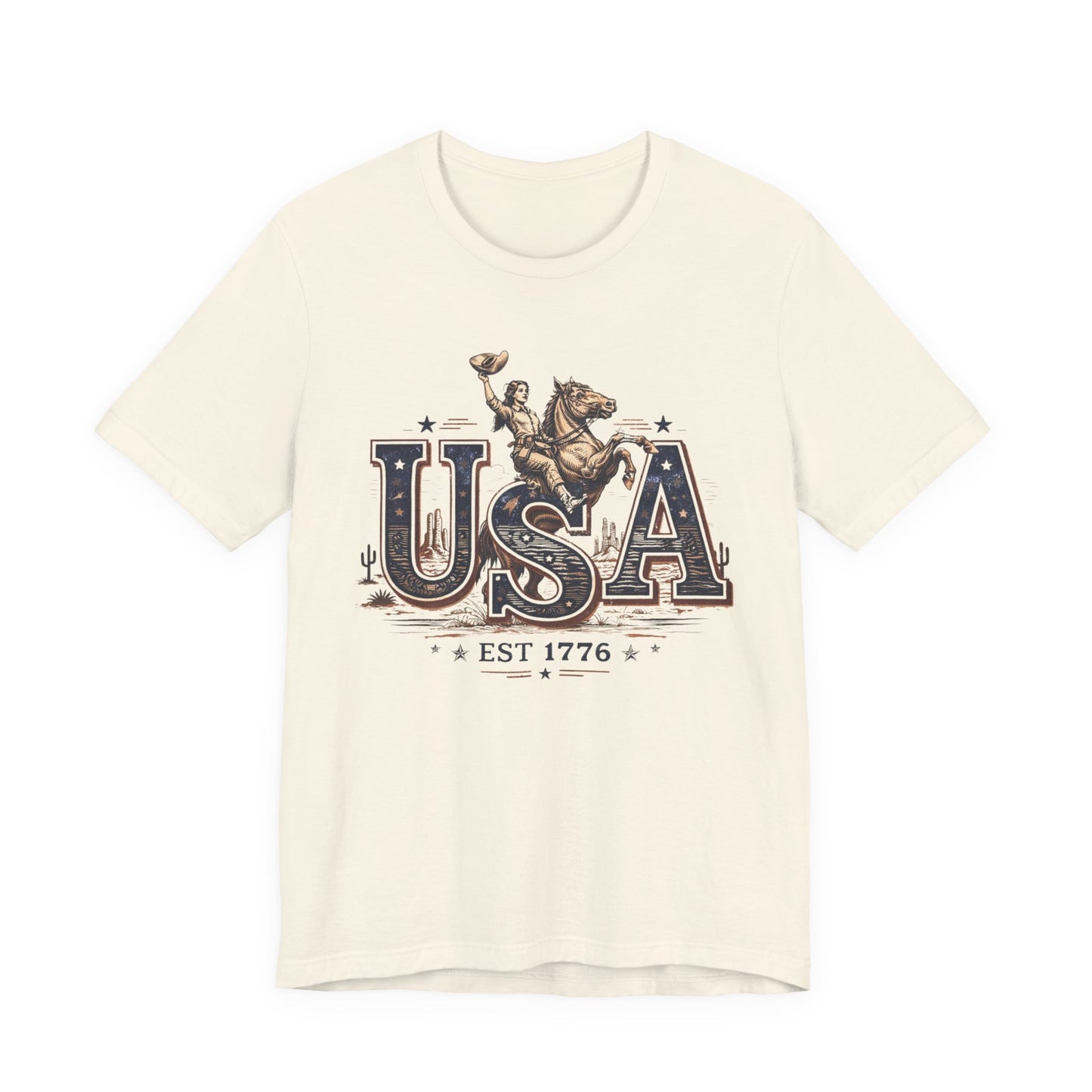 USA Western Rodeo T-Shirt – 'USA EST 1776' Patriotic Cowboy Tee