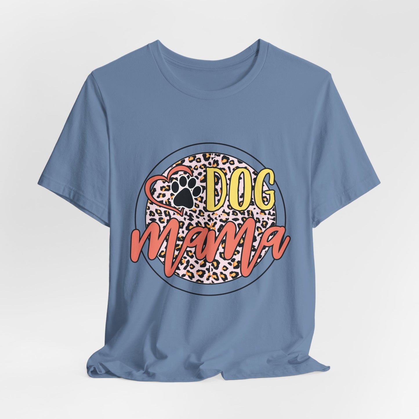 Dog Mama Leopard Circle Tee — Cute Paw Print Graphic T-Shirt for Women