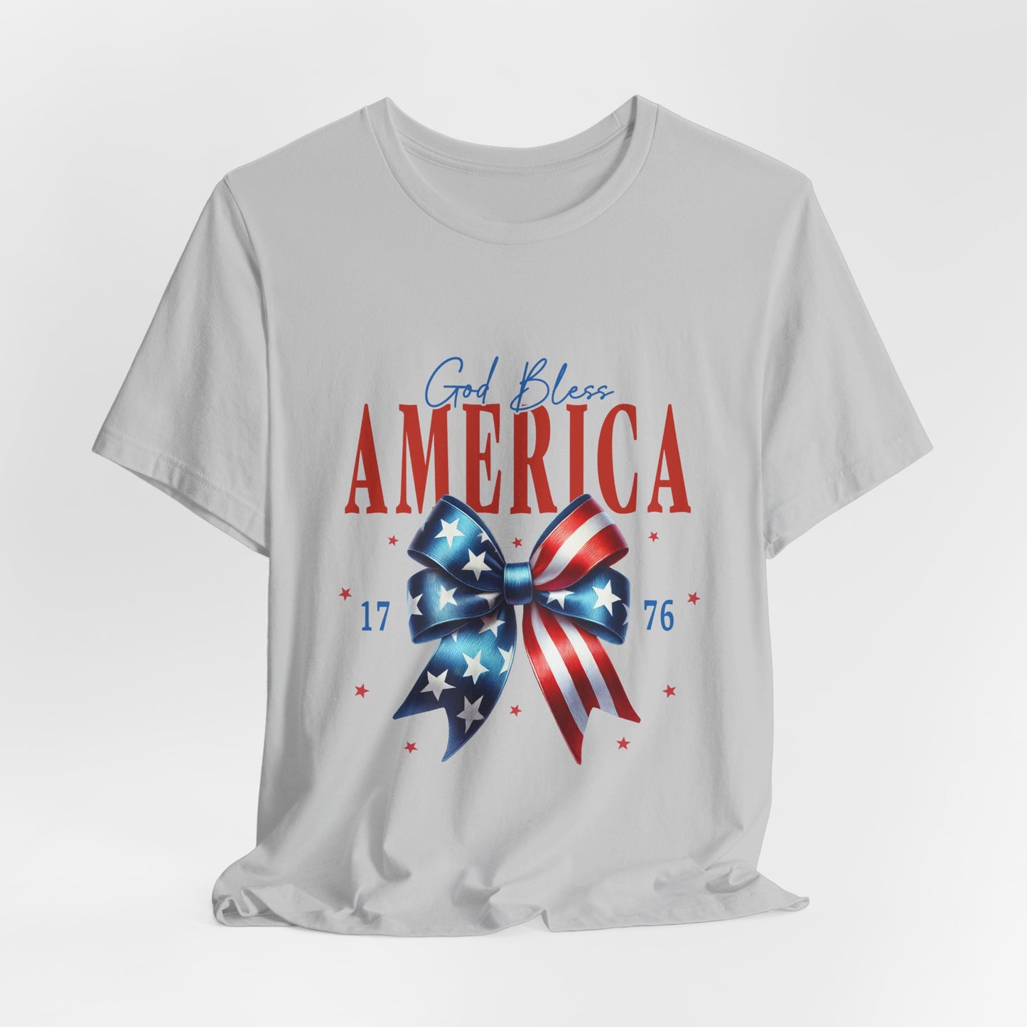 God Bless America Bow T-Shirt — Patriotic 1776 Fourth of July Tee