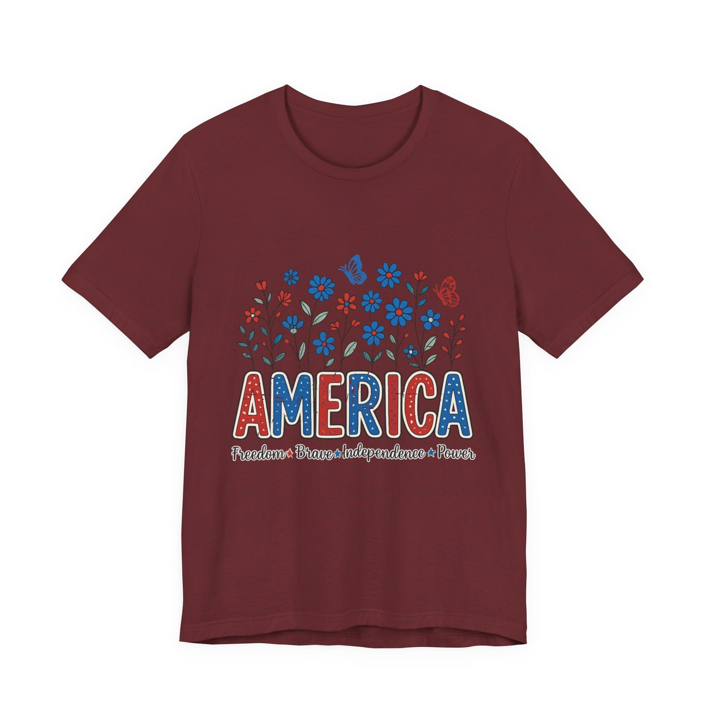 America Floral Tee — Patriotic Freedom, Bravery & Independence T-Shirt