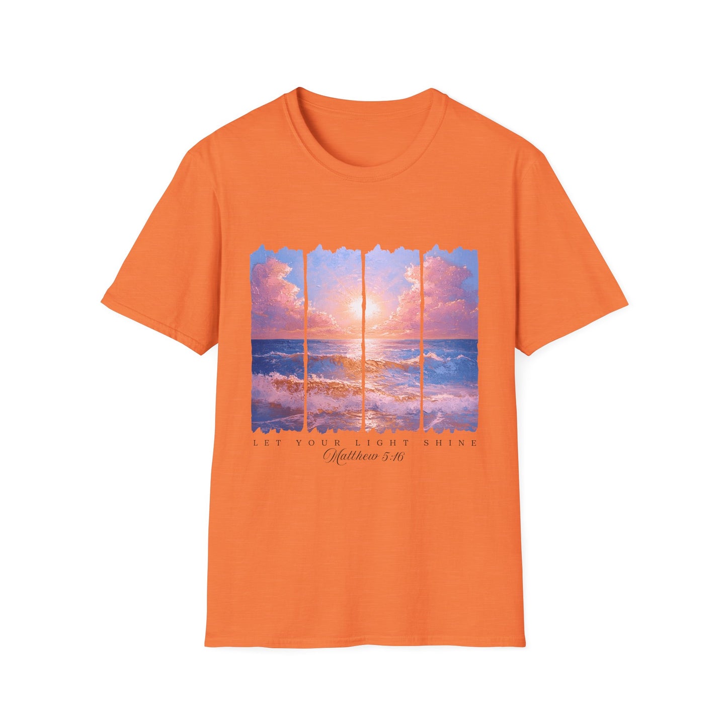 Sunset Ocean Panel T-Shirt — "Pray Without Ceasing" Inspirational Beach Tee
