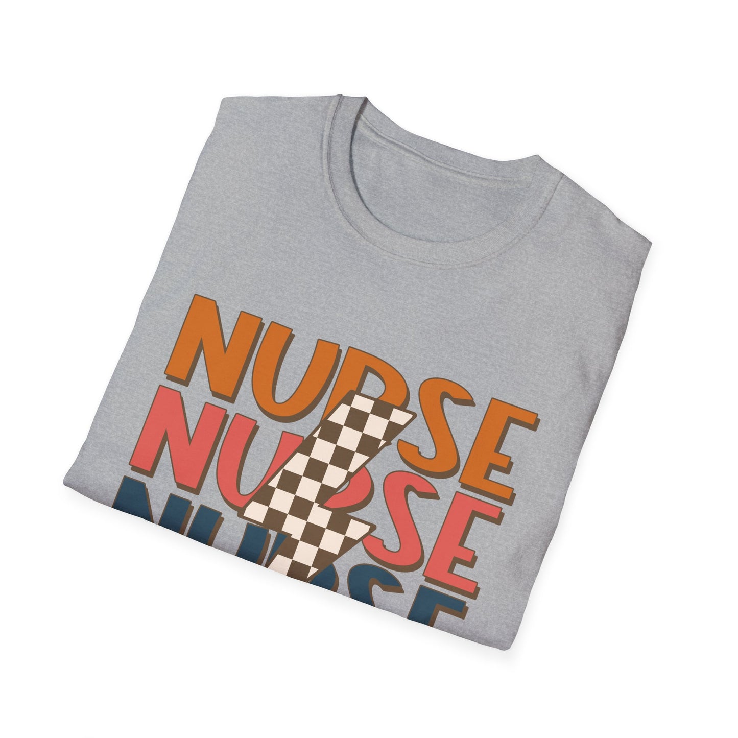 Nurse Retro Stripe T-Shirt — Vintage Checkerboard Scrub Tee for Nurses