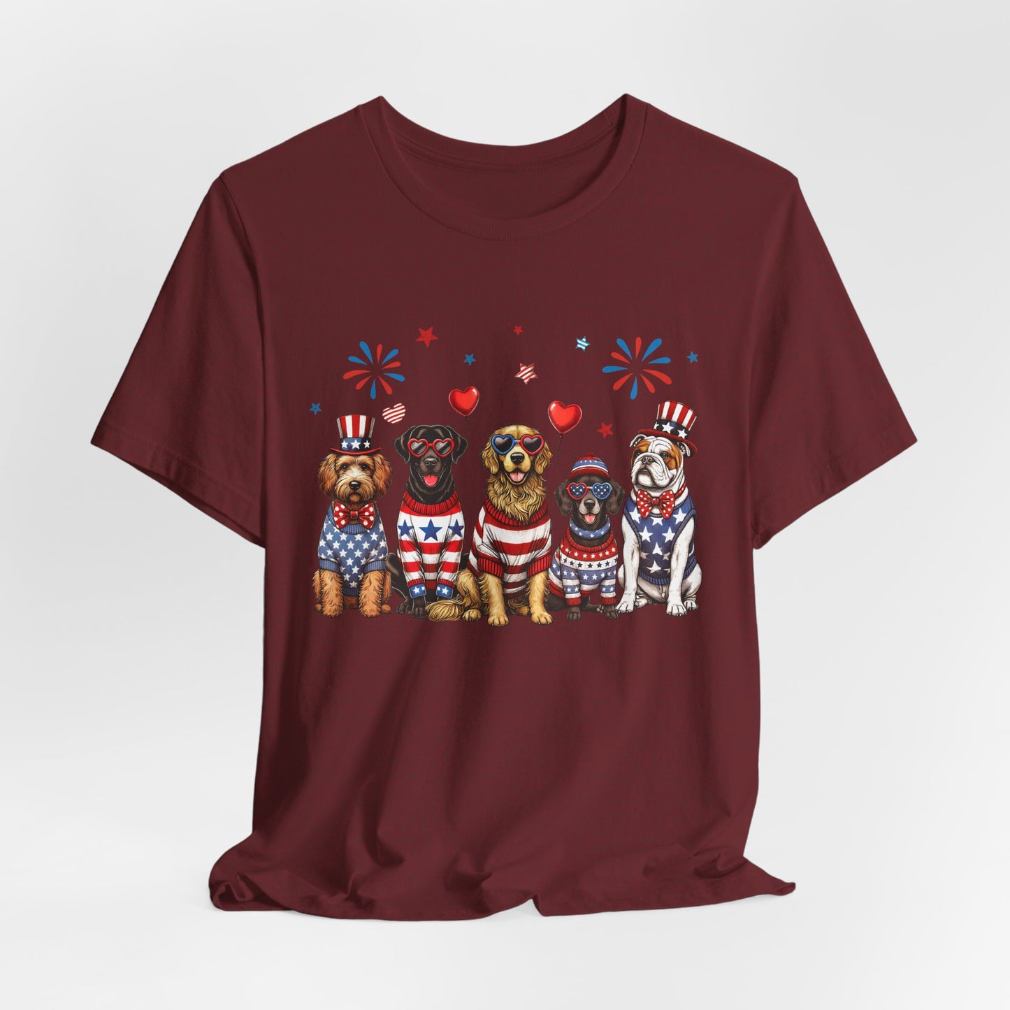 Patriotic Dogs T‑Shirt — 4th of July American Flag Pups Tee