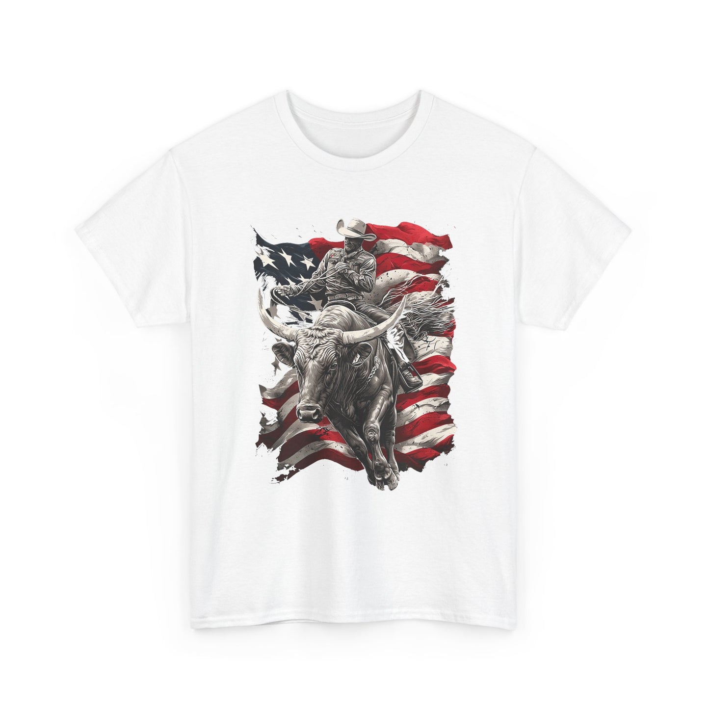 American Rodeo Bull Rider T-Shirt — Patriotic Flag Western Tee