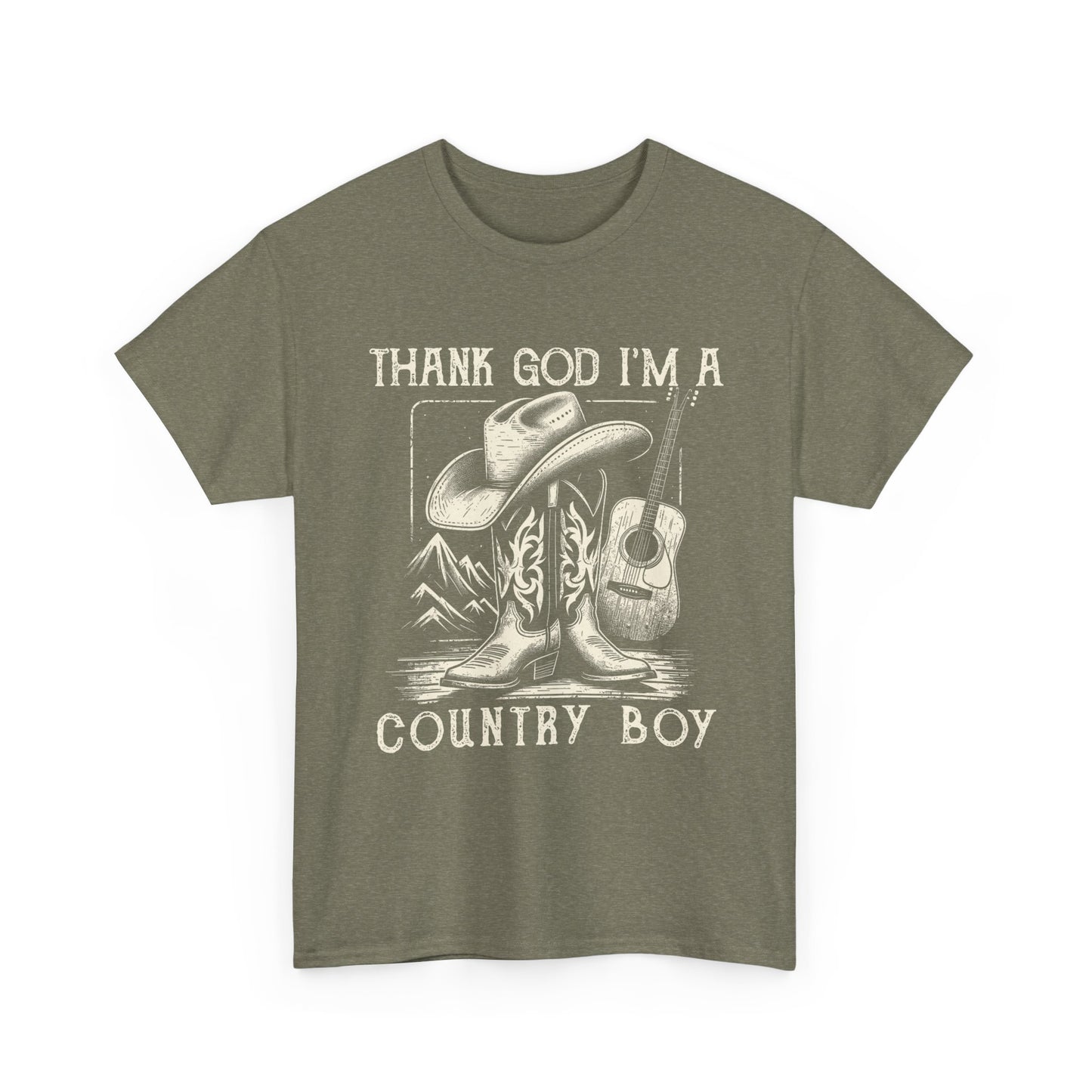 Country Boy T-Shirt — "Thank God I'm a Country Boy" Cowboy Boots & Guitar Tee
