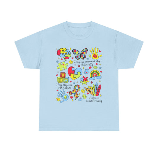 Autism Awareness Graphic Tee — Colorful Puzzle Heart & Hands Design
