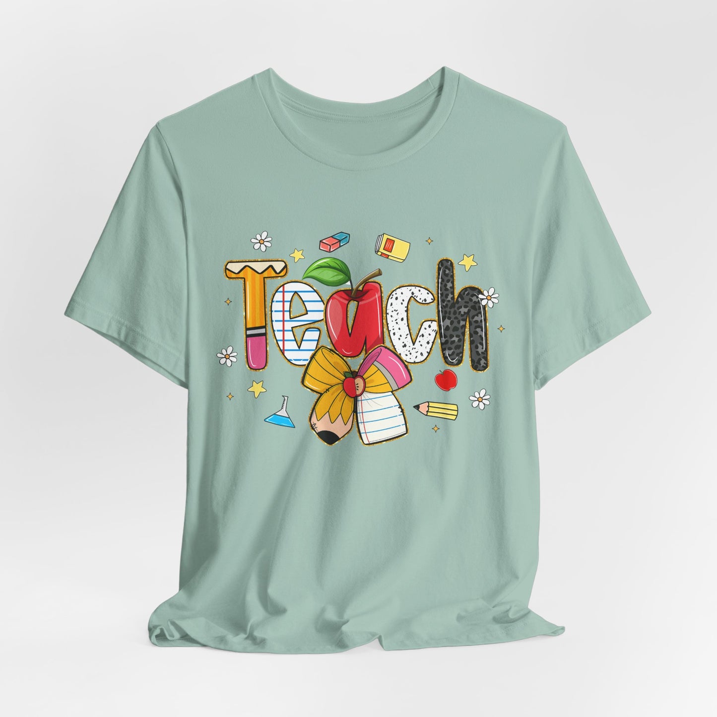 Teacher Floral Pencil Tee - "Teach" Cute School T-Shirt for Educators