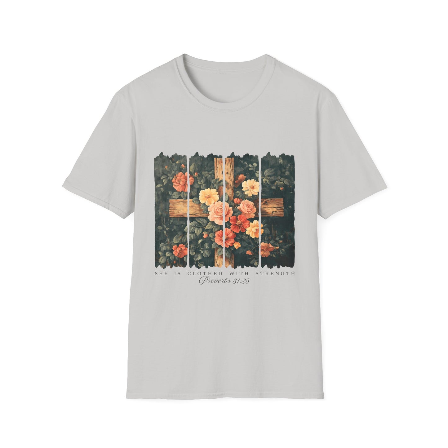 Floral Wooden Cross T-Shirt — Roses & Faith Christian Graphic Tee