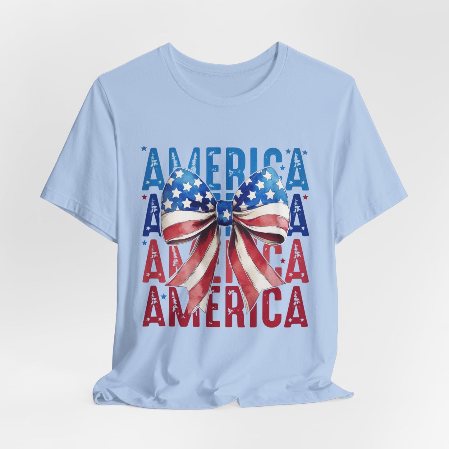 Patriotic America Bow T-Shirt — USA Flag Ribbon 4th of July Tee