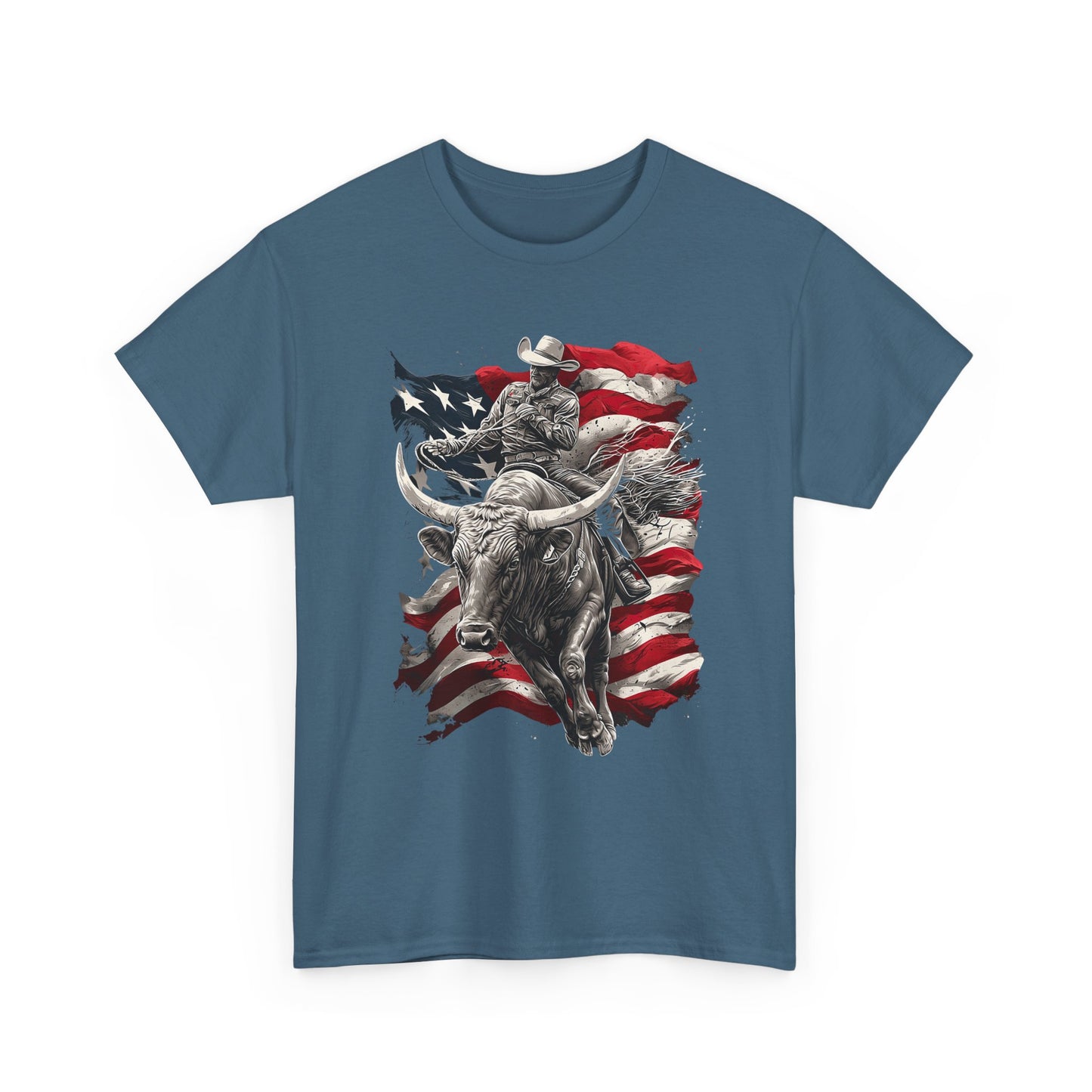 American Rodeo Bull Rider T-Shirt — Patriotic Flag Western Tee
