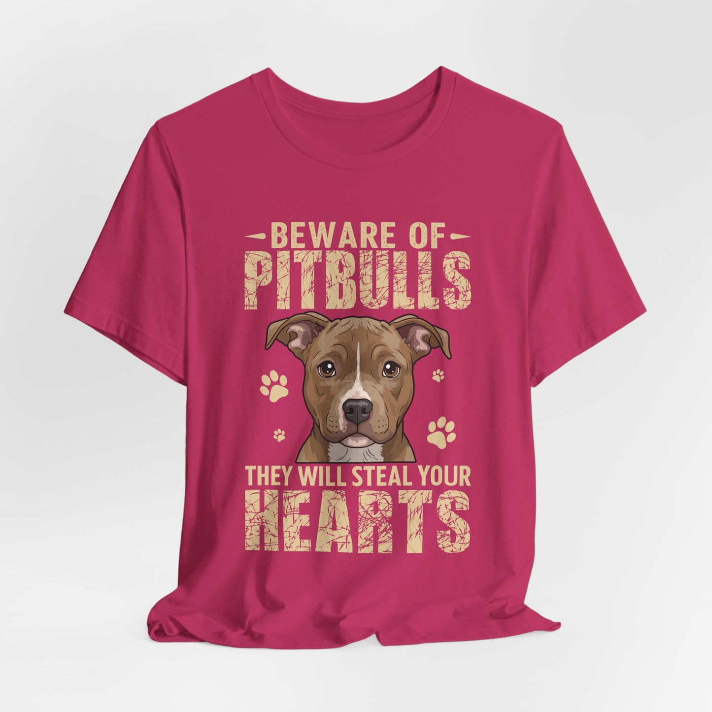 Pitbull Lover T-Shirt — "Beware of Pitbulls They Will Steal Your Hearts" Cute Dog Tee
