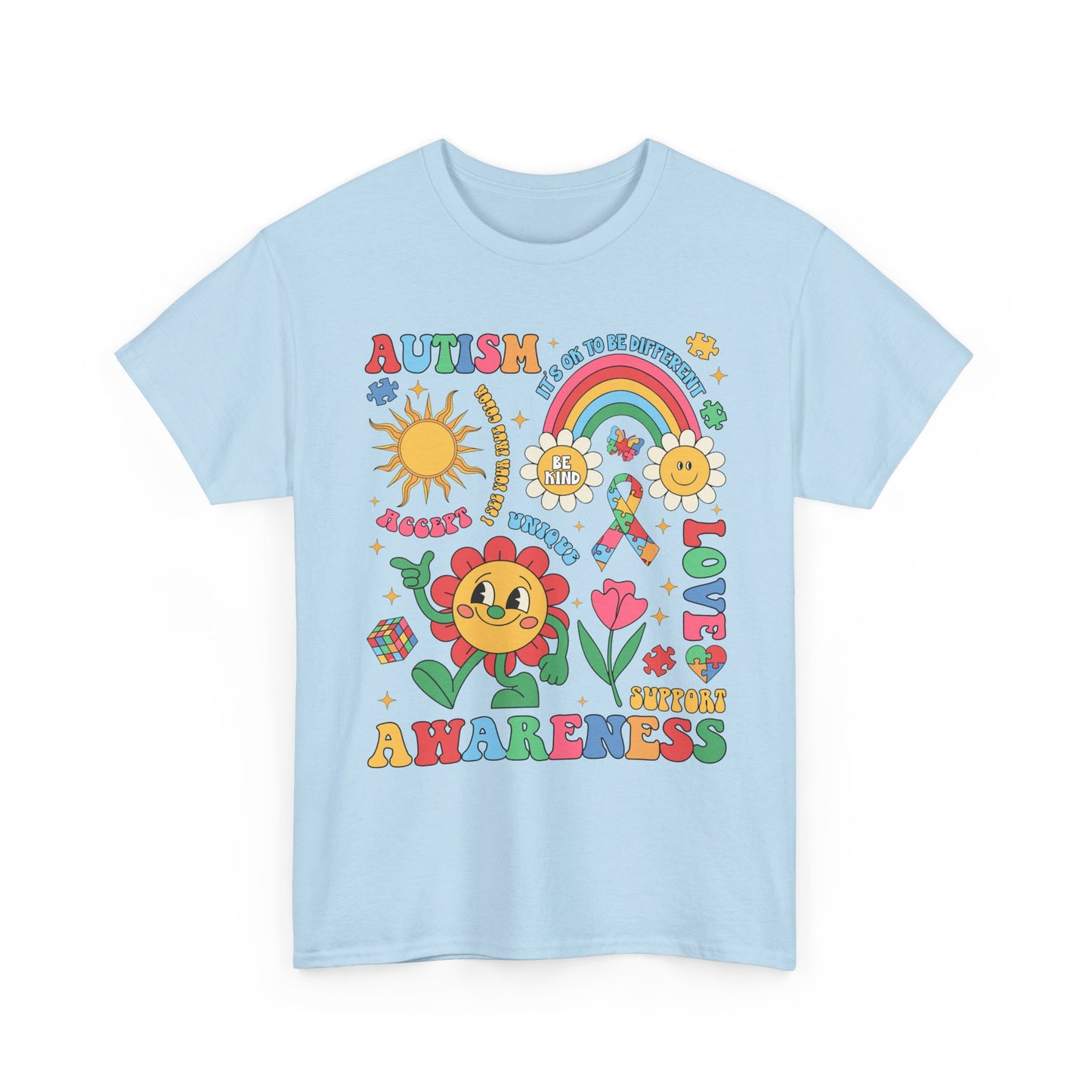 Autism Awareness Rainbow Floral Tee — Love, Support & Awareness T-Shirt