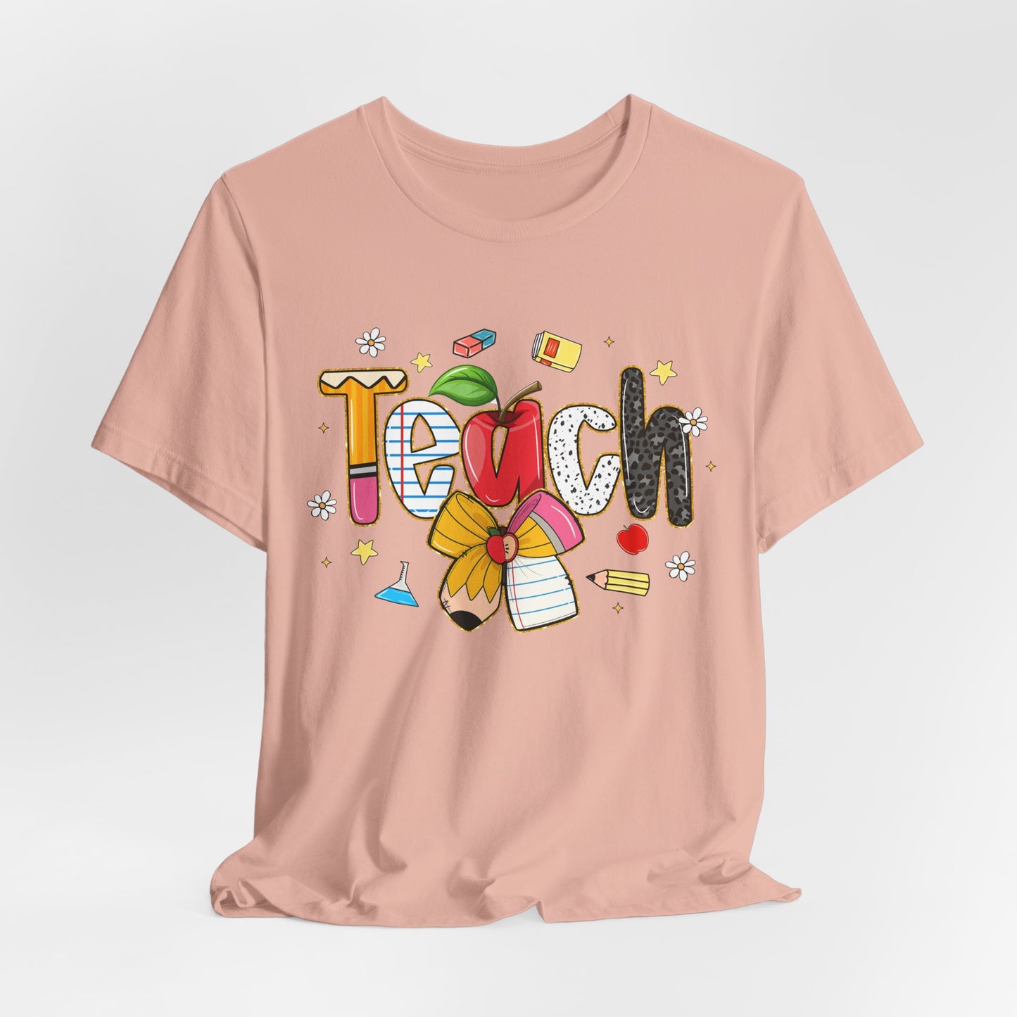 Teacher Floral Pencil Tee - "Teach" Cute School T-Shirt for Educators