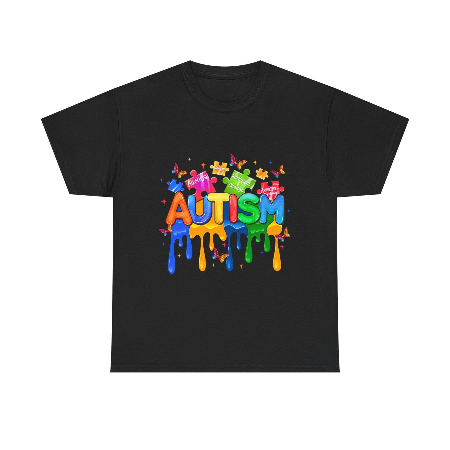 Autism Awareness Puzzle Heart T-Shirt — Colorful Drip Design