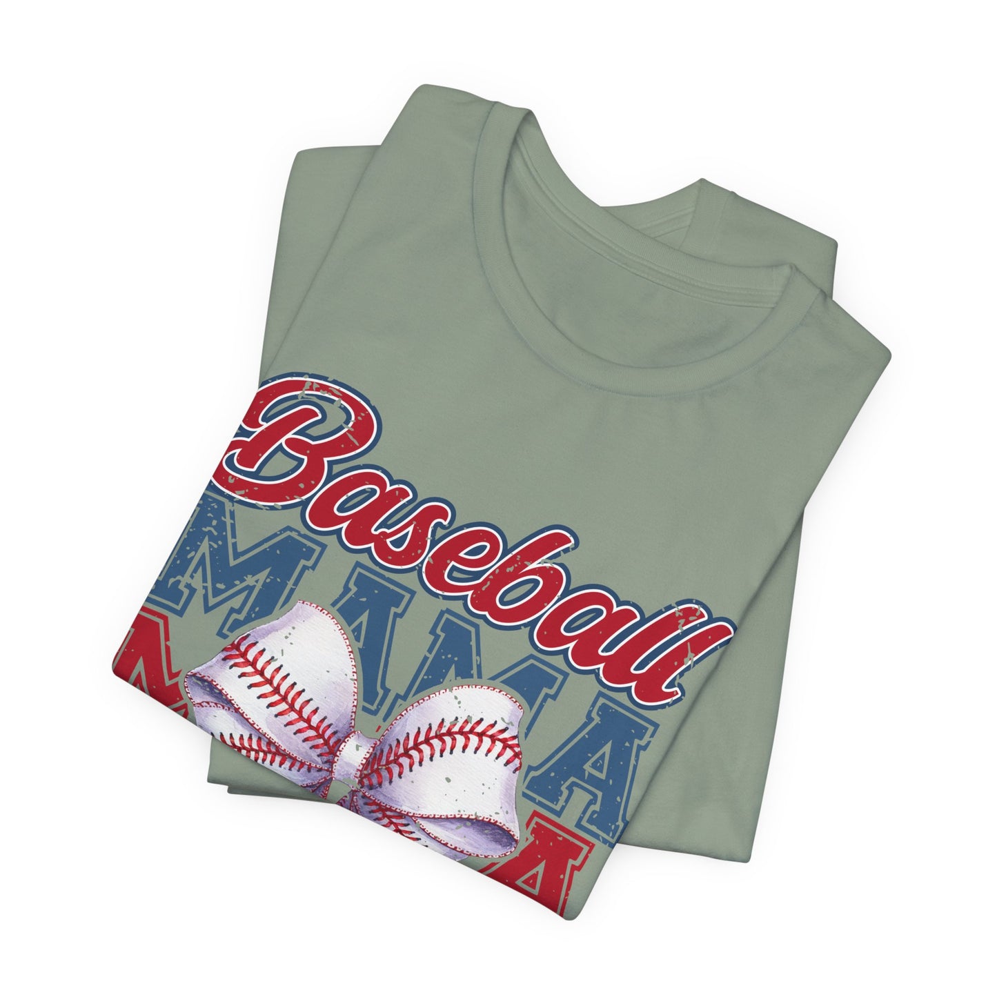Baseball Mama Tee – Patriotic Bow Soft Cotton T‑Shirt for Baseball Moms