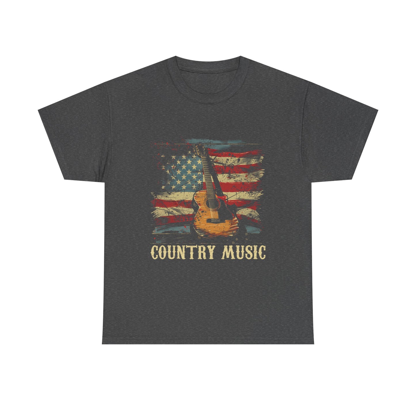 Country Music Guitar Tee — Vintage American Flag Acoustic Shirt