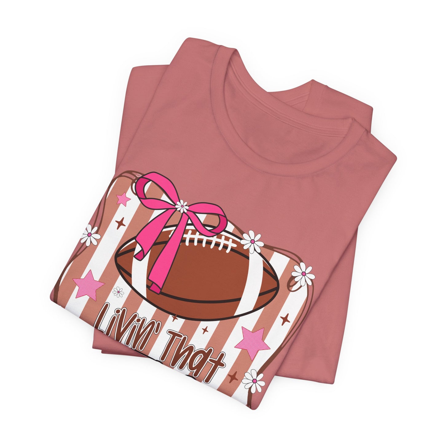 Football Mom Life T-Shirt — Pink Bow Football Mom Tee
