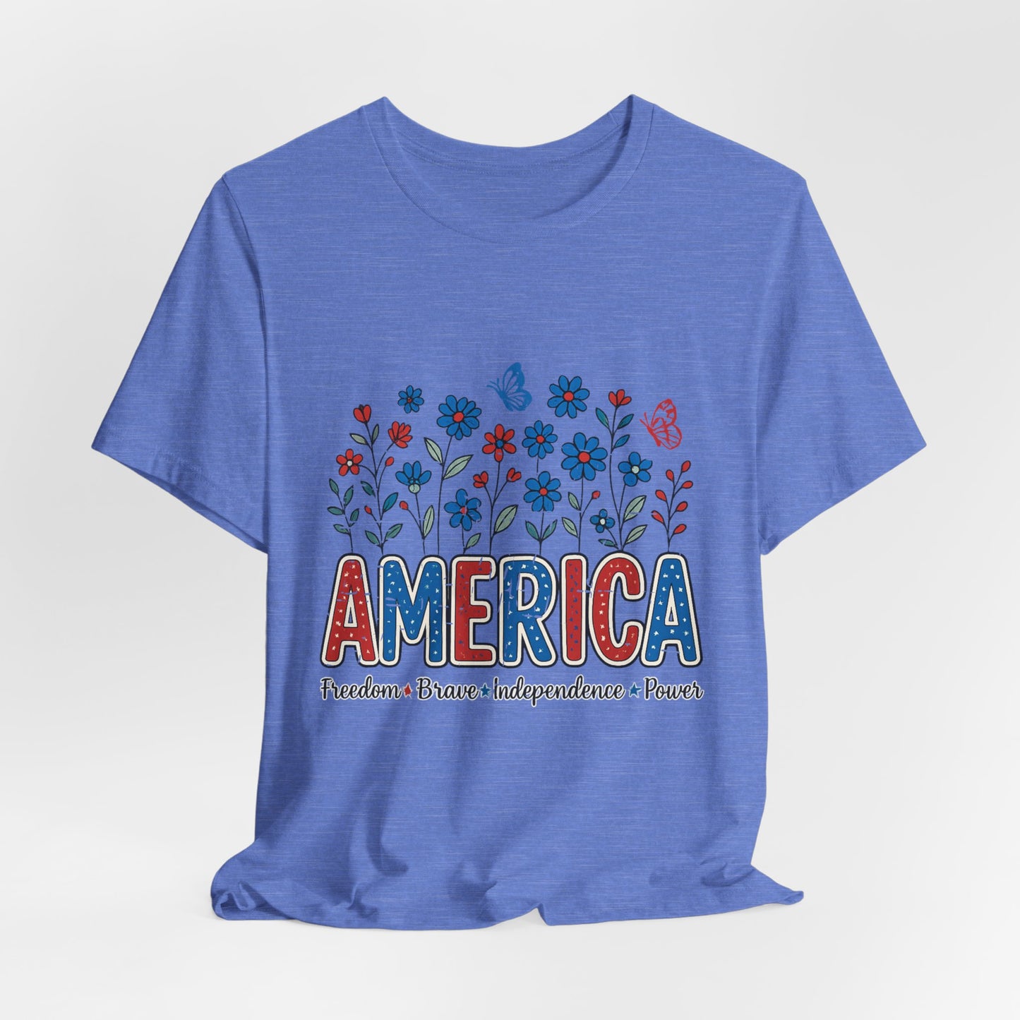 America Floral Tee — Patriotic Freedom, Bravery & Independence T-Shirt