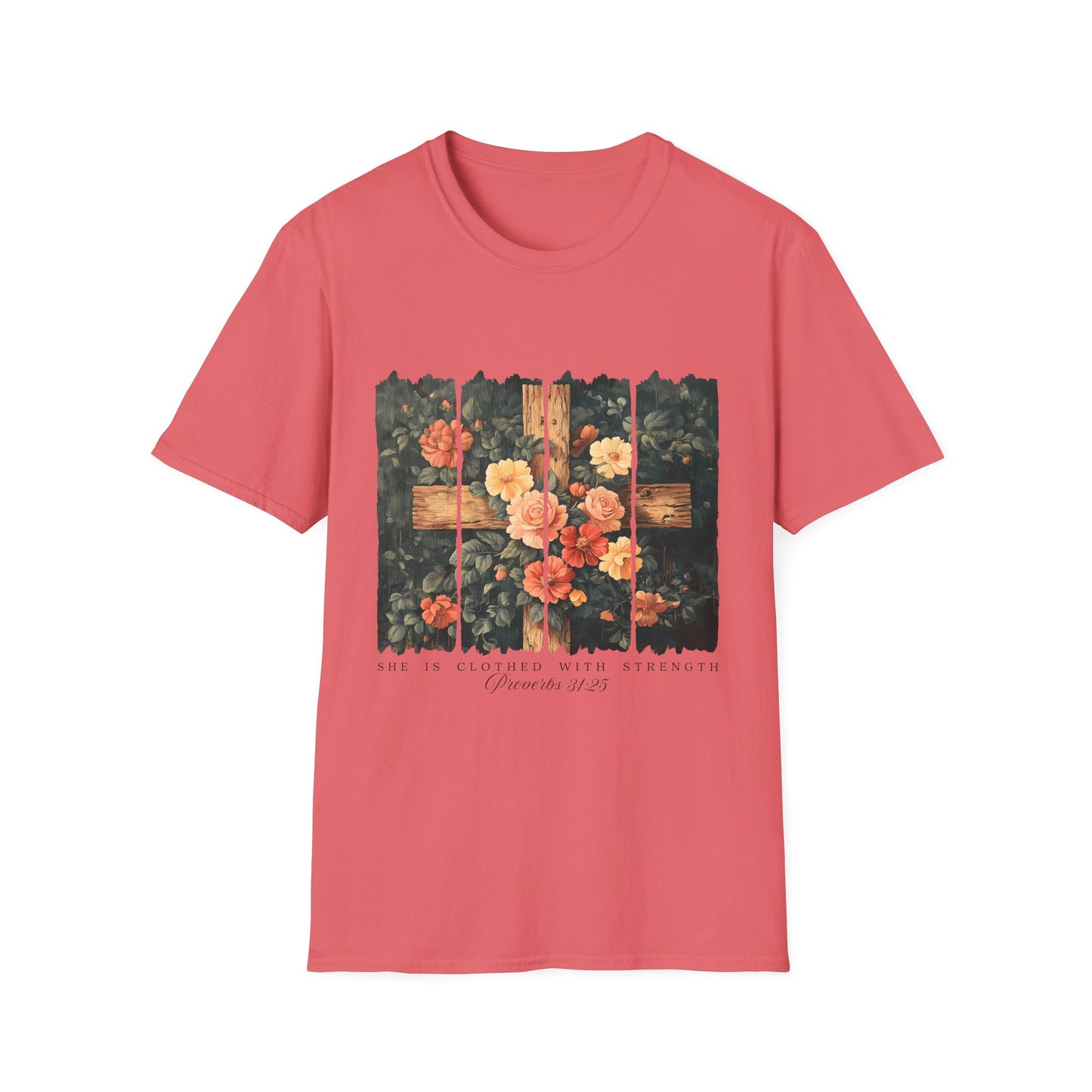 Floral Wooden Cross T-Shirt — Roses & Faith Christian Graphic Tee
