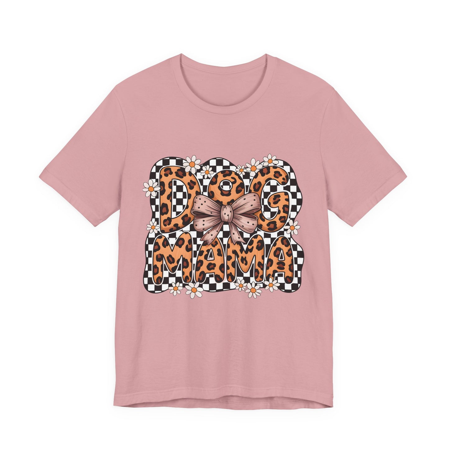 Dog Mama Leopard Print Tee — Floral Bow Pet Lover T‑Shirt