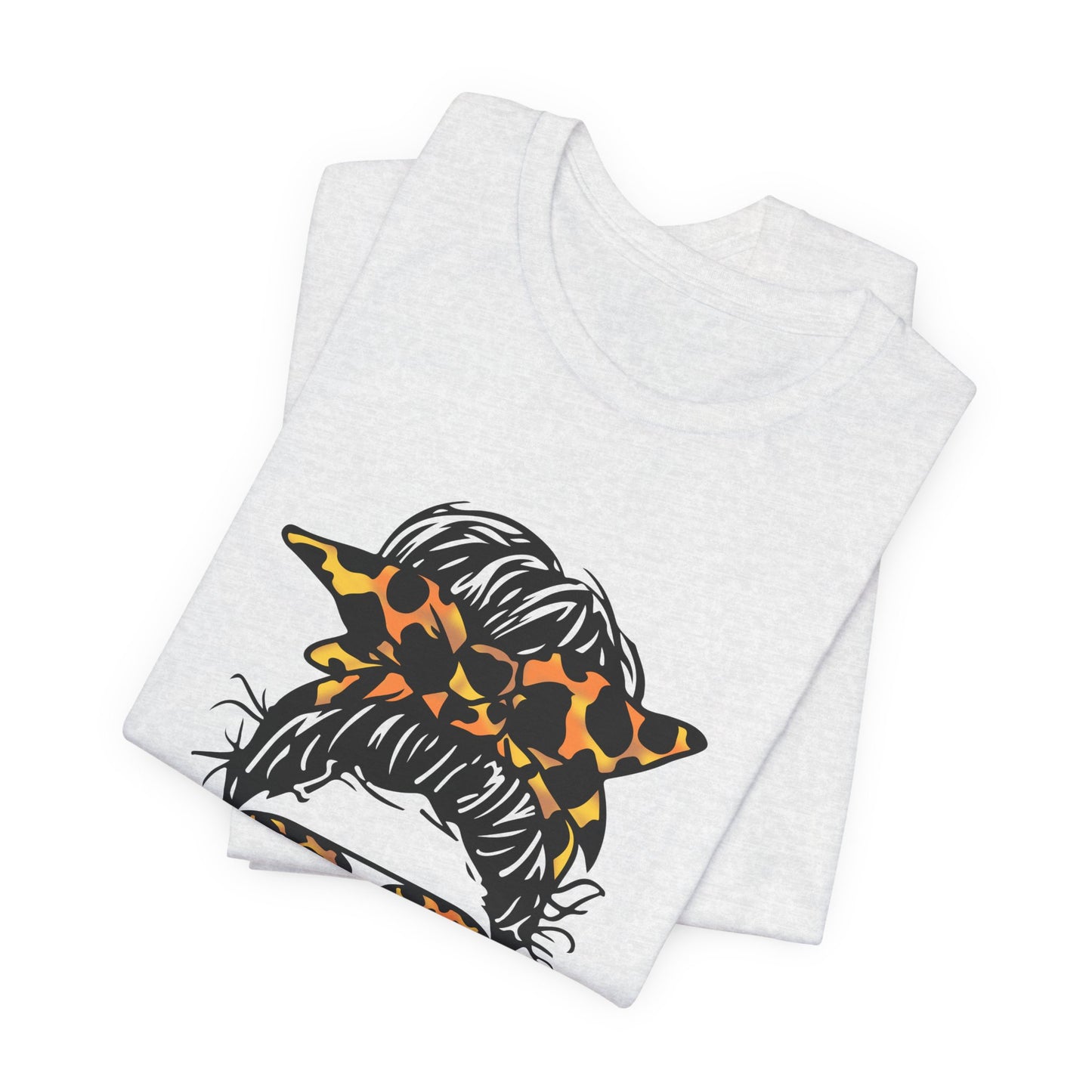 Dog Mom T-Shirt – "Kinda Busy Being a Dog Mom" Leopard Print Messy Bun Tee
