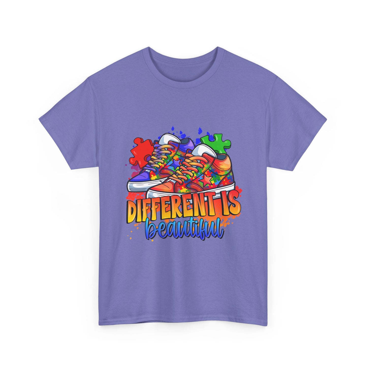 Different Is Beautiful Rainbow Puzzle Sneakers T-Shirt – Autism Awareness Tee