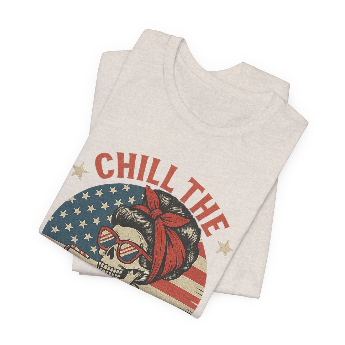 Chill the Fourth Out Tee – Retro Skull with American Flag & Drink | 4th of July Patriotic Shirt