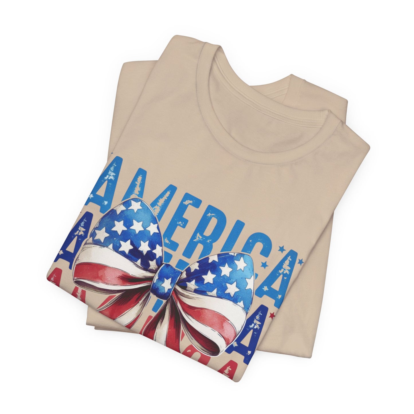 Patriotic America Bow T-Shirt — USA Flag Ribbon 4th of July Tee