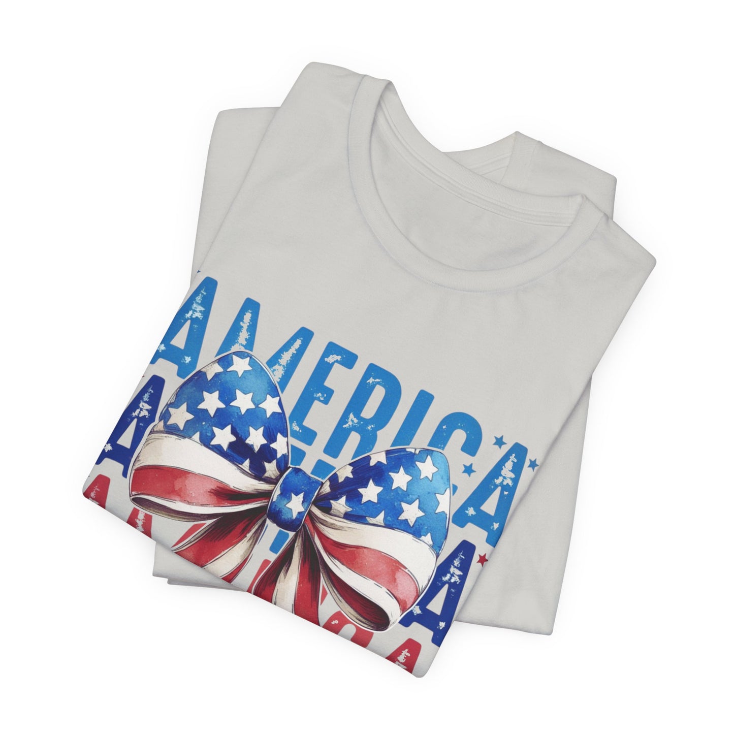 Patriotic America Bow T-Shirt — USA Flag Ribbon 4th of July Tee
