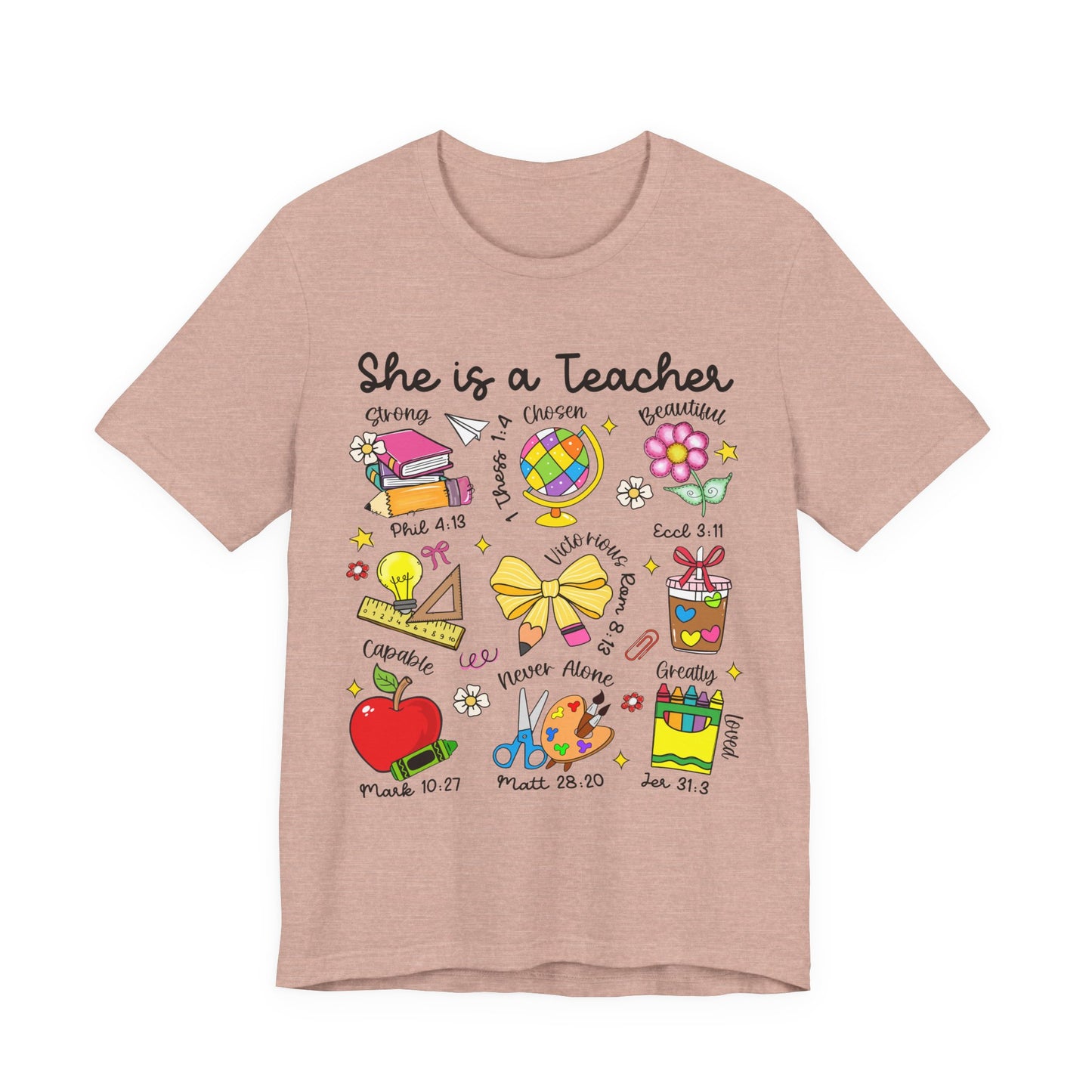 Teacher Illustrated Icons T-Shirt — "She is a Teacher" Appreciation Tee