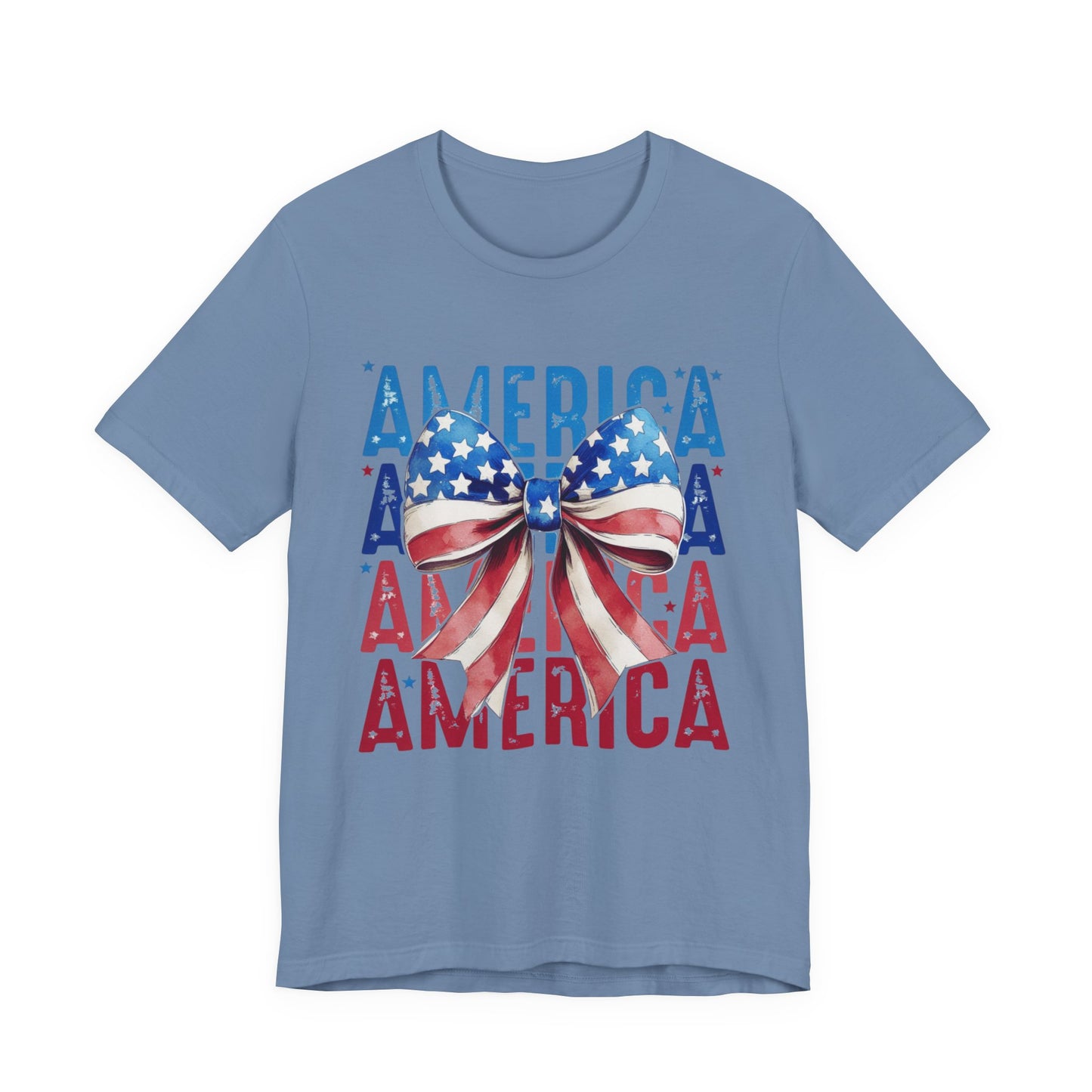 Patriotic America Bow T-Shirt — USA Flag Ribbon 4th of July Tee