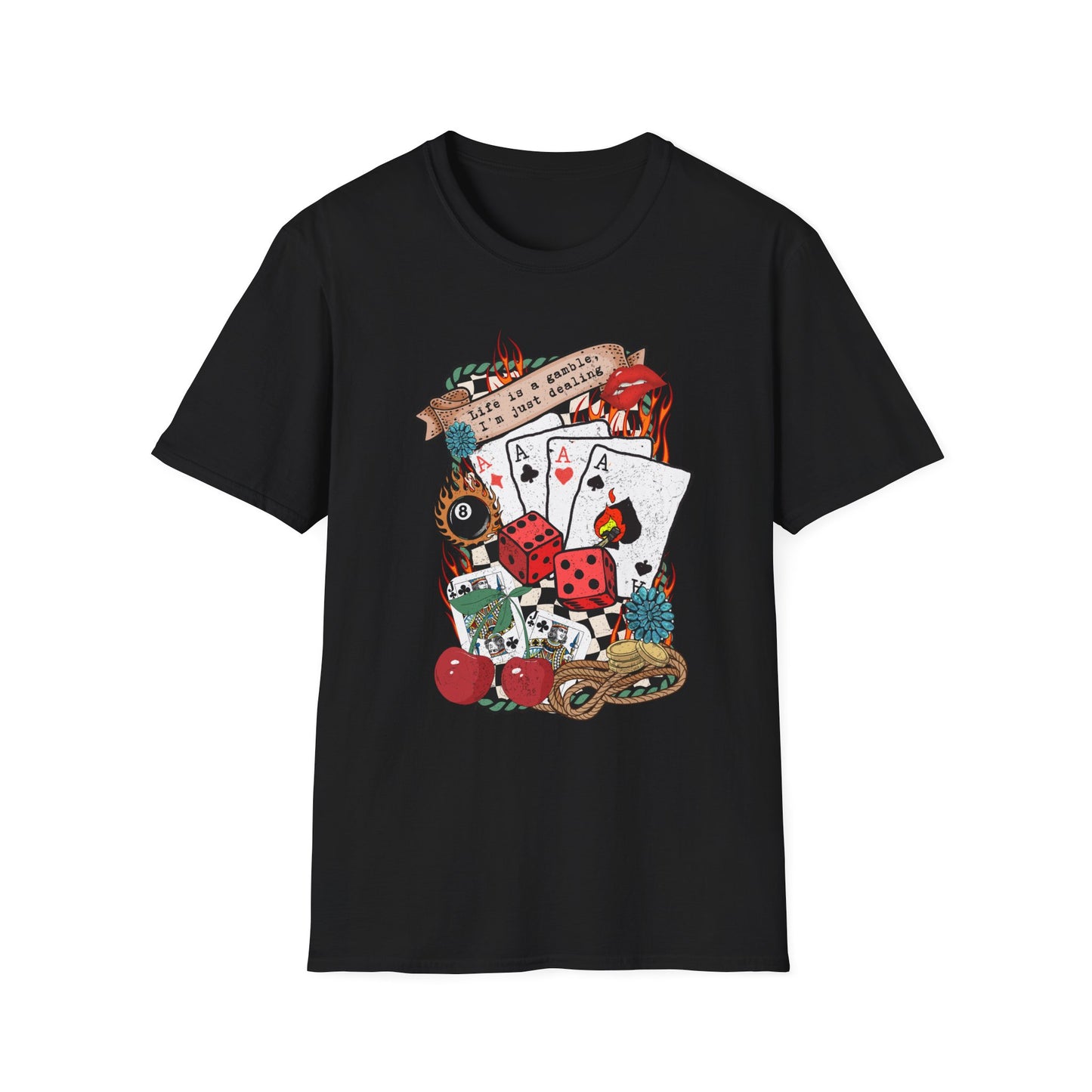 Casino Night Graphic T-Shirt — Aces, Dice & Retro Gaming Design