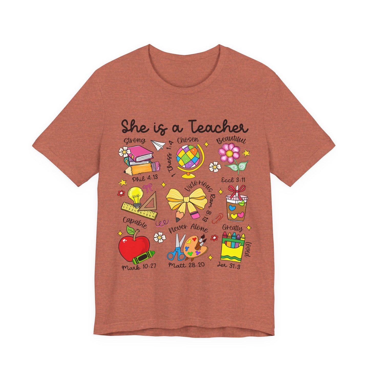 Teacher Illustrated Icons T-Shirt — "She is a Teacher" Appreciation Tee
