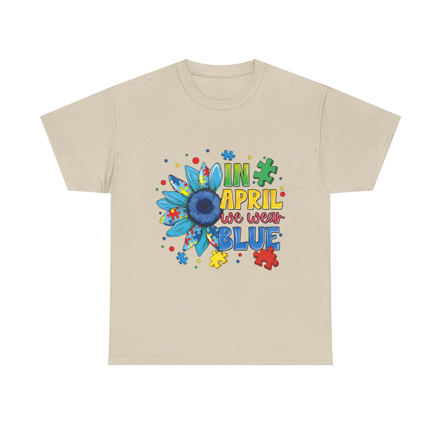 April We Wear Blue T-Shirt – Autism Awareness Sunflower Design
