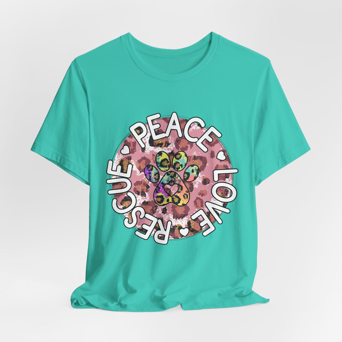 Peace Love Rescue Graphic Tee — Pet Rescue Paw Print Shirt