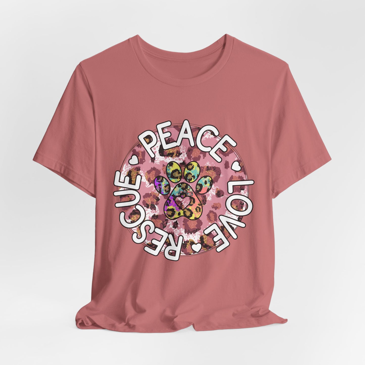 Peace Love Rescue Graphic Tee — Pet Rescue Paw Print Shirt