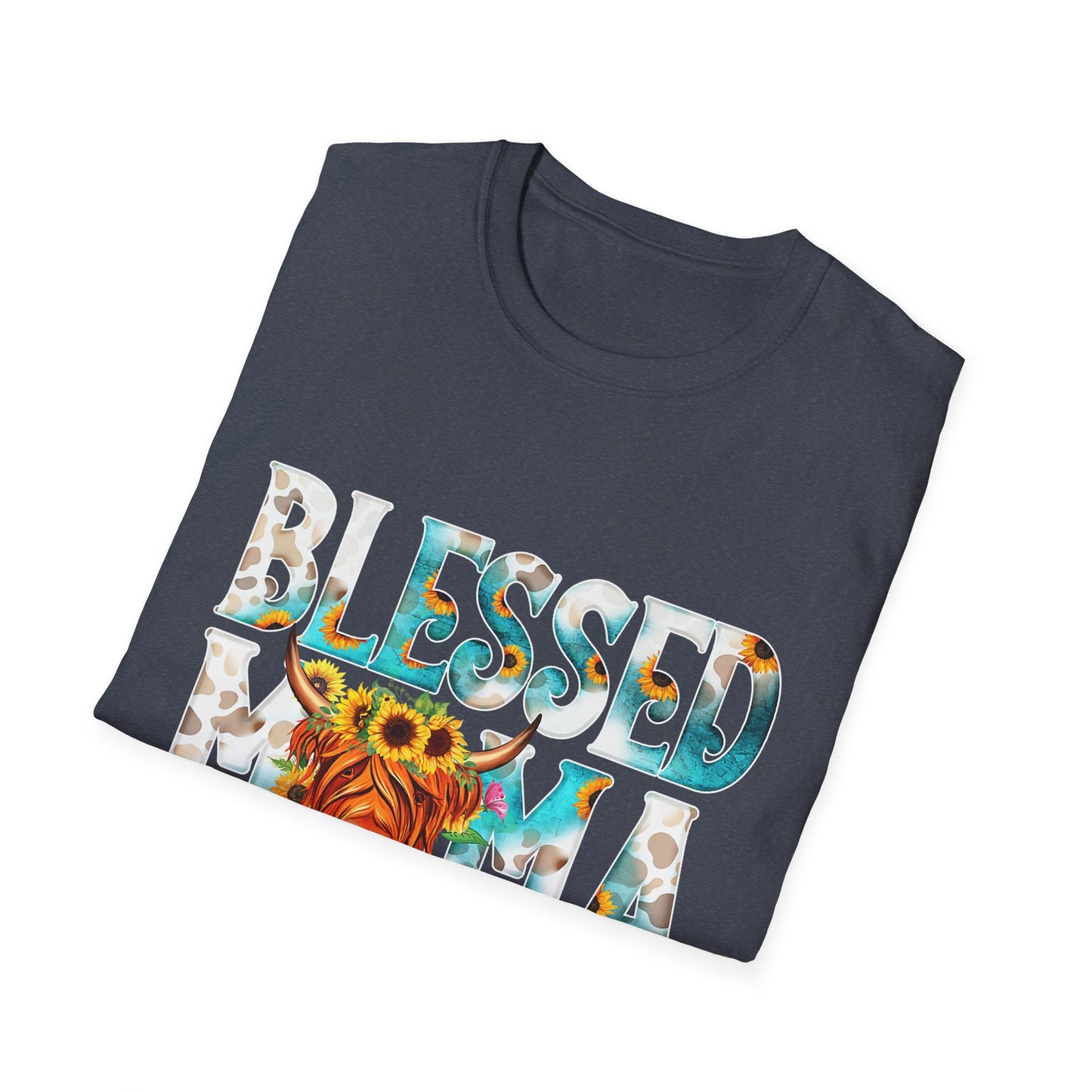 Blessed Mama T-Shirt — Floral Highland Cow Mother's Day Tee