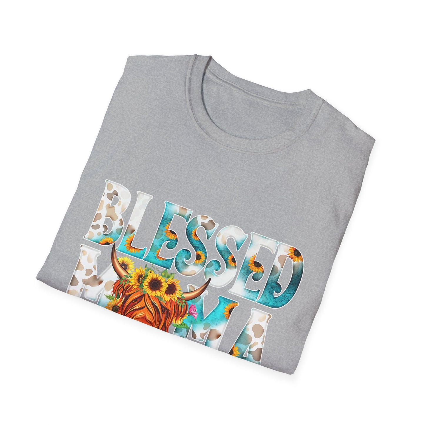 Blessed Mama T-Shirt — Floral Highland Cow Mother's Day Tee