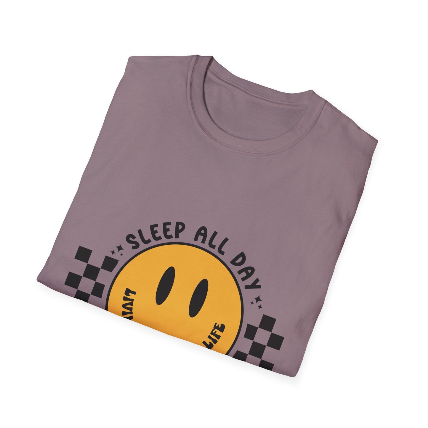 Nurse Smiley Tee — “Sleep All Day, Nurse All Night” Graphic T-Shirt