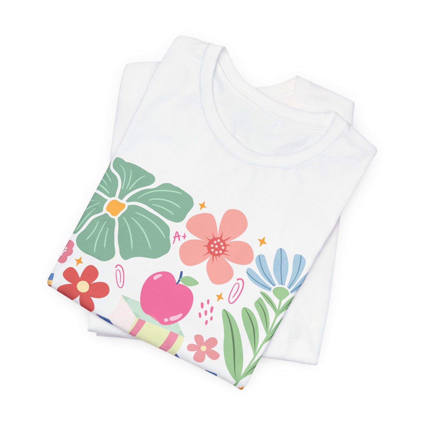 Floral Books & Apple Tee — Cute Spring Reading T-Shirt