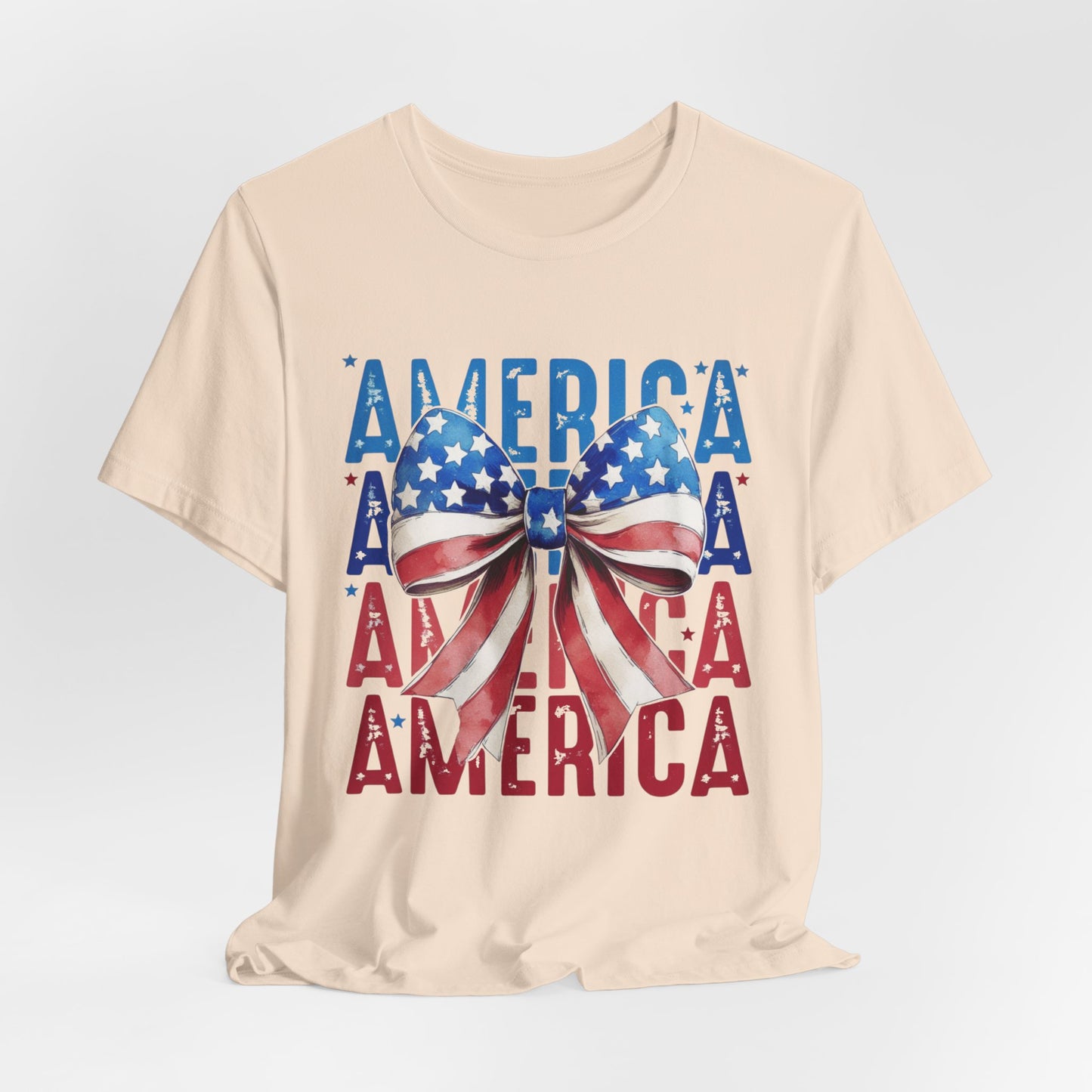 Patriotic America Bow T-Shirt — USA Flag Ribbon 4th of July Tee
