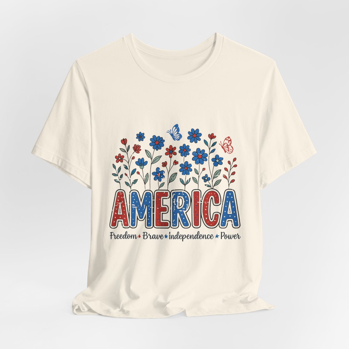 America Floral Tee — Patriotic Freedom, Bravery & Independence T-Shirt