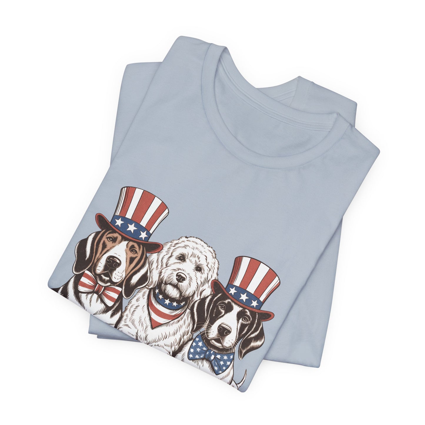 Patriotic Puppies T-Shirt — 4th of July Dog Tee with Uncle Sam Hats