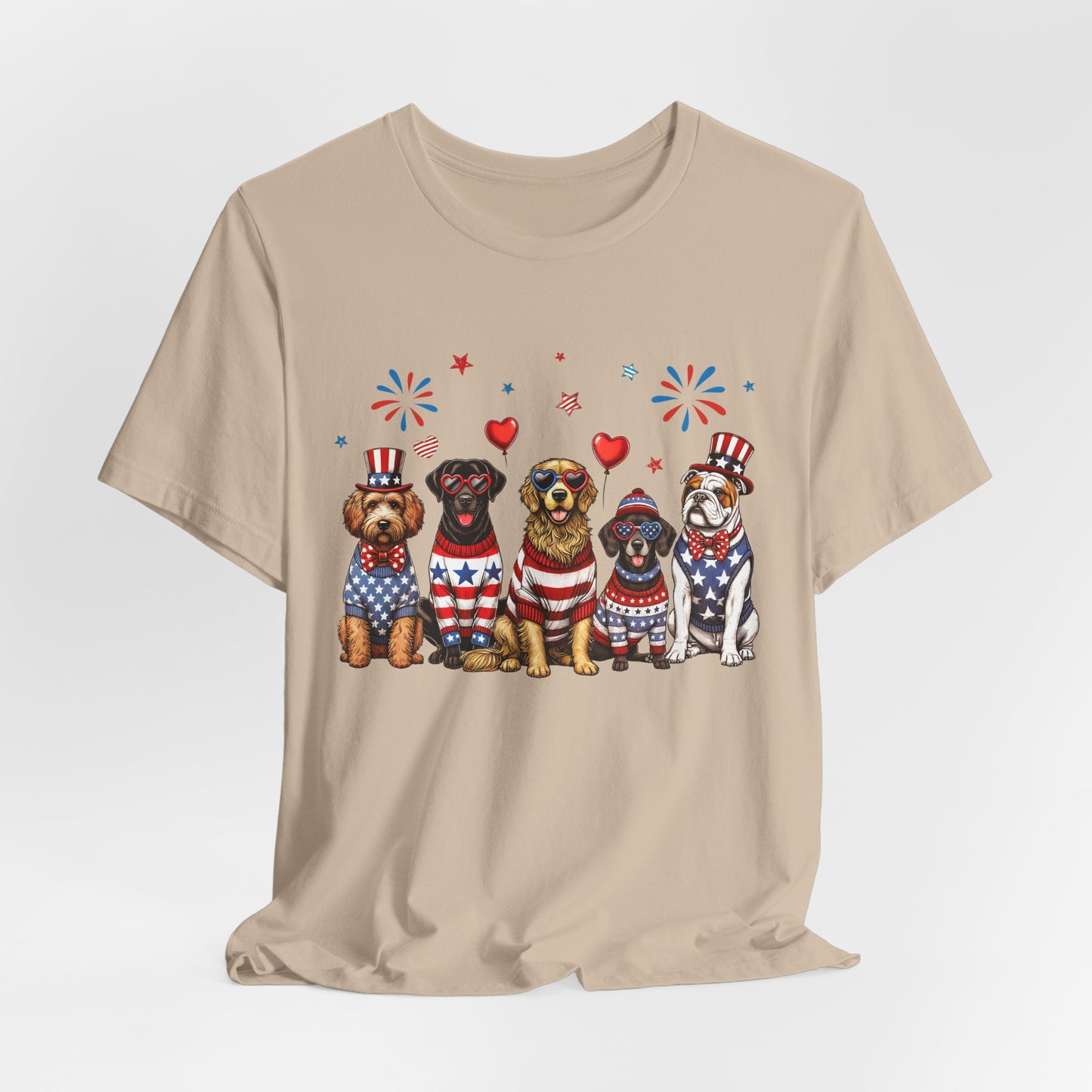 Patriotic Dogs T‑Shirt — 4th of July American Flag Pups Tee