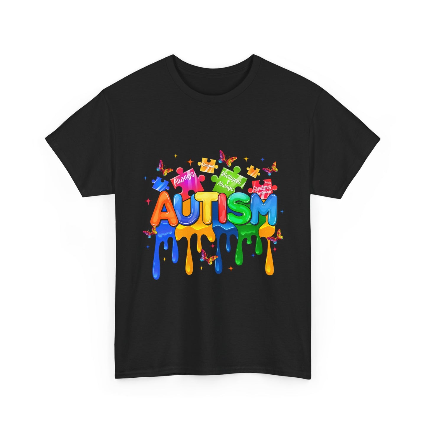 Autism Awareness Puzzle Heart T-Shirt — Colorful Drip Design