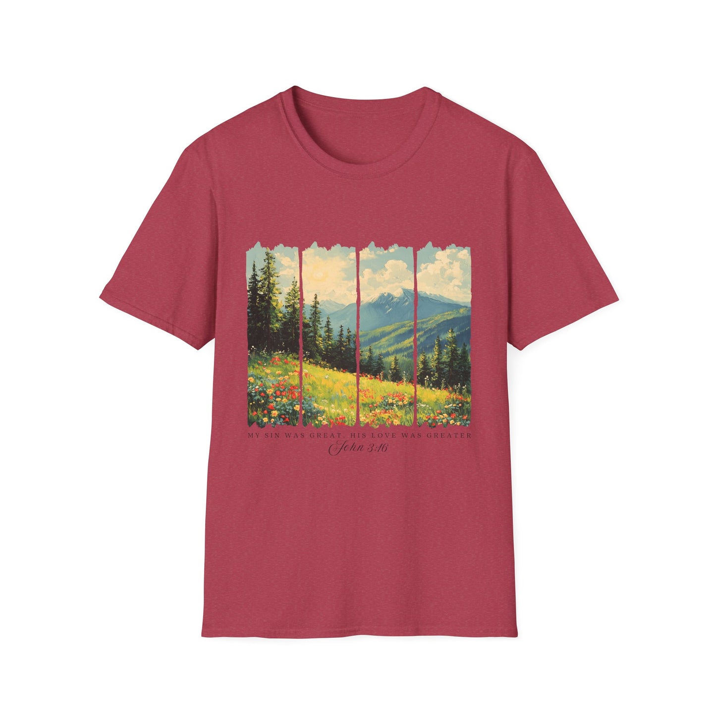 Mountain Meadow T-Shirt — Scenic Landscape Panel Tee