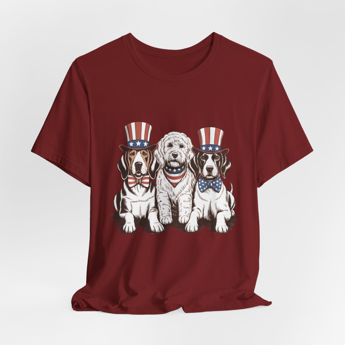 Patriotic Puppies T-Shirt — 4th of July Dog Tee with Uncle Sam Hats