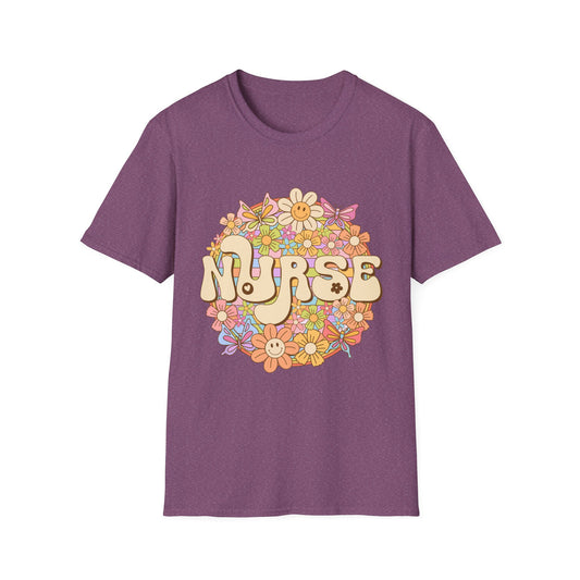 Nurse Floral Retro T-Shirt — Cute Vintage Flower Badge for Nurses